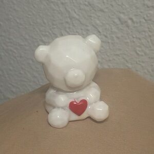 White Ceramic Teddy Bear Figurine with Red Heart